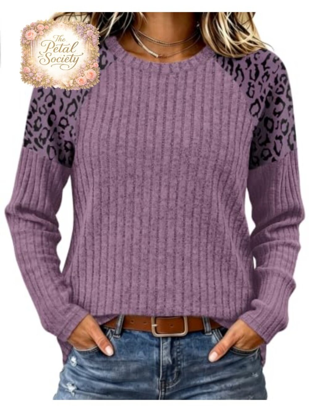 Womens Long Sleeve Tunic Top Leopard Print Raglan Sleeve Knit